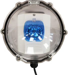 Outdoor IP Strobe with weather-protective dome and blue lens