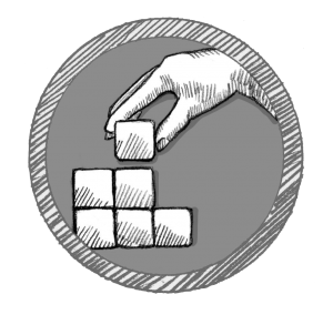 An icon with a drawing of a hand stacking blocks to symbolize adding IP devices as an organization grows.